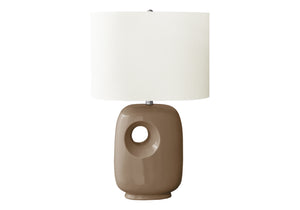 I 9676 - Luminaire, 26''H, Lampe De Table, Céramique Brune, Abat-jour Ivoire / Crème, Contemporain, Moderne - Simple Boutique