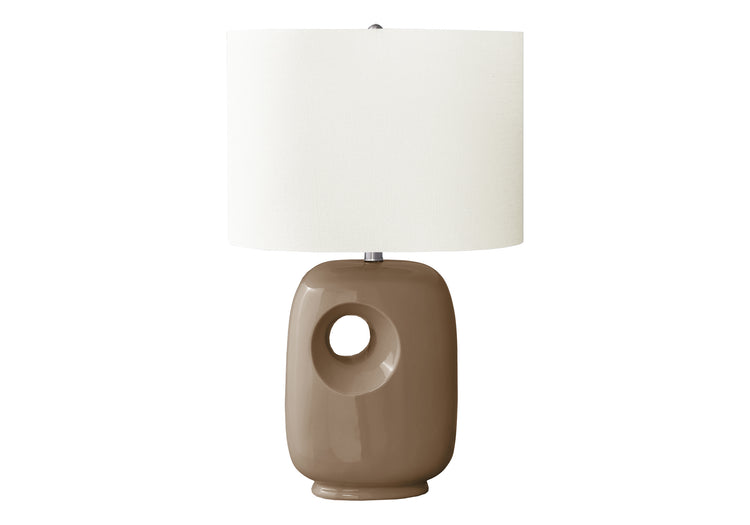 I 9676 - Luminaire, 26''H, Lampe De Table, Céramique Brune, Abat-jour Ivoire / Crème, Contemporain, Moderne - Simple Boutique