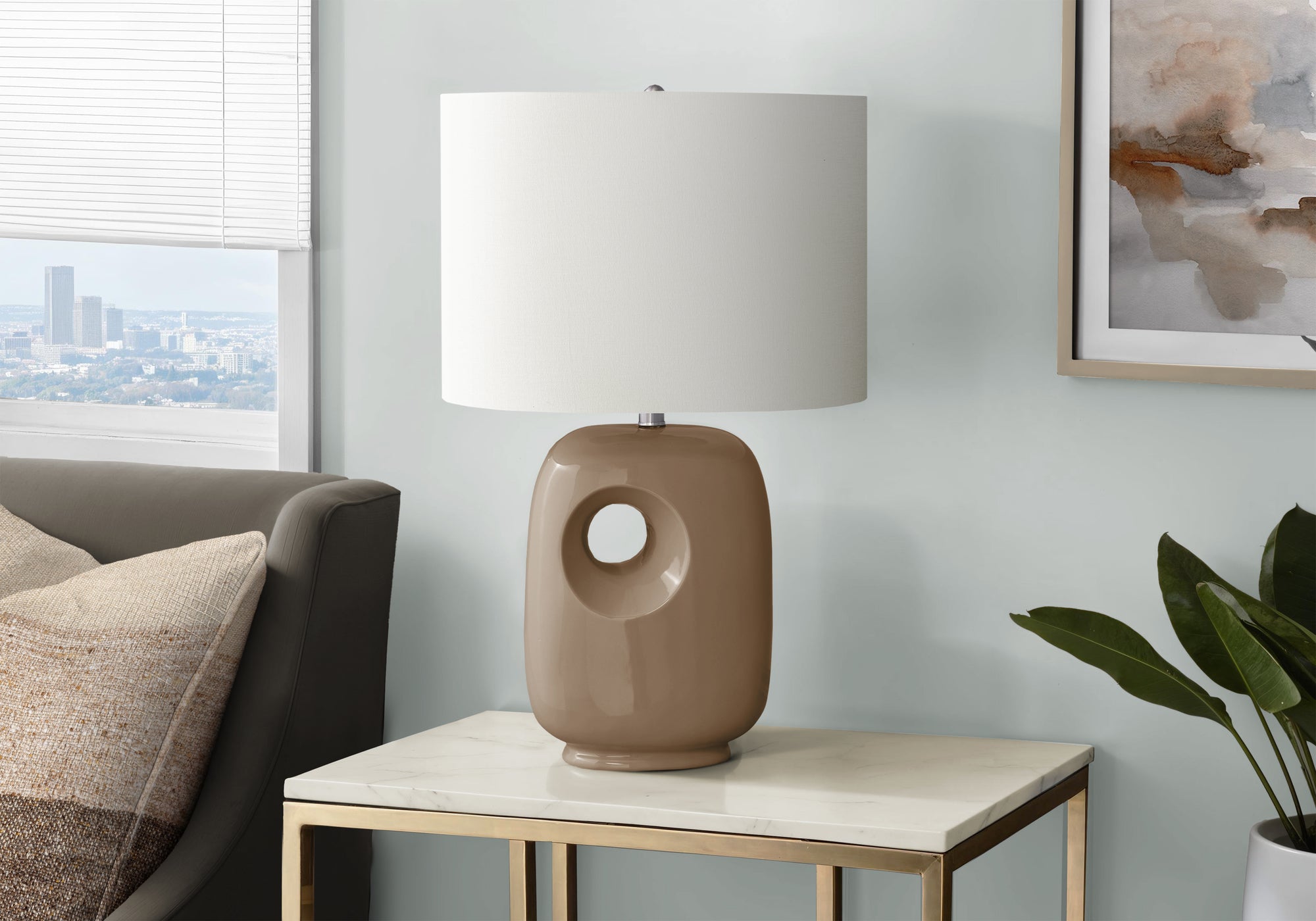 I 9676 - Luminaire, 26''H, Lampe De Table, Céramique Brune, Abat-jour Ivoire / Crème, Contemporain, Moderne - Simple Boutique