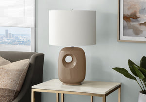 I 9676 - Luminaire, 26''H, Lampe De Table, Céramique Brune, Abat-jour Ivoire / Crème, Contemporain, Moderne - Simple Boutique