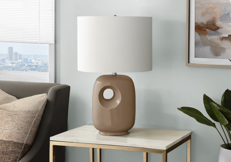 I 9676 - Luminaire, 26''H, Lampe De Table, Céramique Brune, Abat-jour Ivoire / Crème, Contemporain, Moderne - Simple Boutique