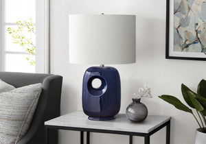 I 9677 - Luminaire, 26''H, Lampe De Table, Céramique Bleue, Abat-jour Ivoire / Crème, Contemporain, Moderne - Simple Boutique