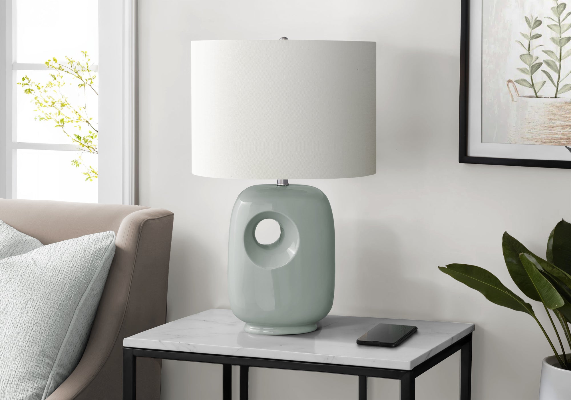 I 9678 - Luminaire, 26''H, Lampe De Table, Céramique Verte, Abat-jour Ivoire / Crème, Contemporain, Moderne - Simple Boutique