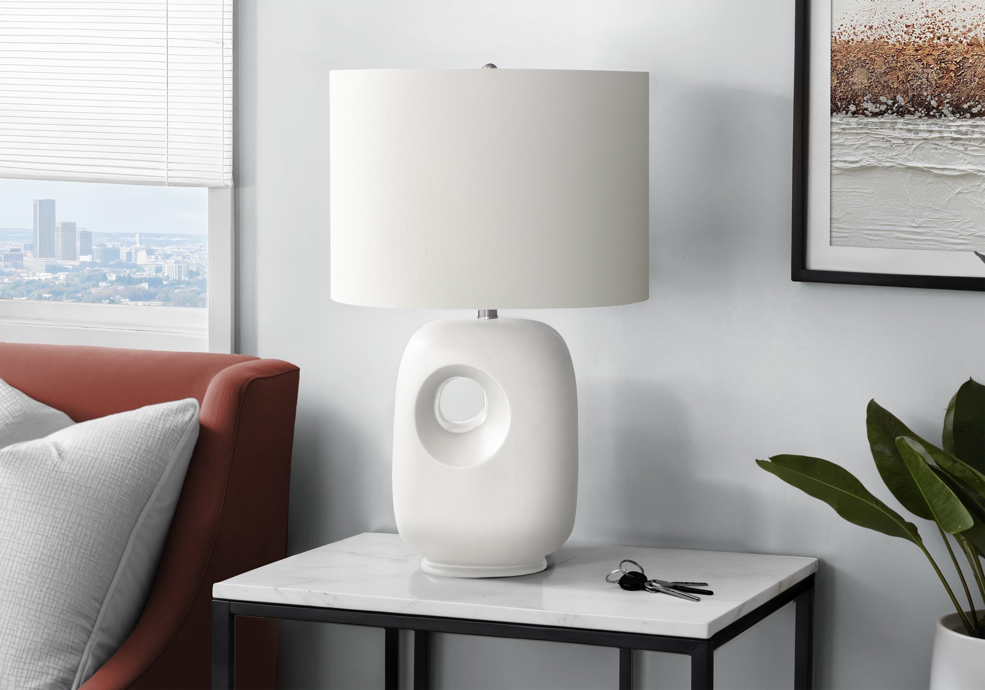 I 9679 - Luminaire, 26''H, Lampe De Table, Céramique Blanche, Abat-jour Ivoire / Crème, Contemporain, Moderne - Simple Boutique