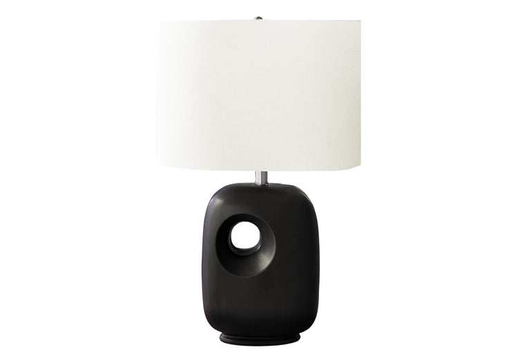 I 9680 - Luminaire, 26''H, Lampe De Table, Céramique Noire, Abat-jour Ivoire / Crème, Contemporain, Moderne - Simple Boutique