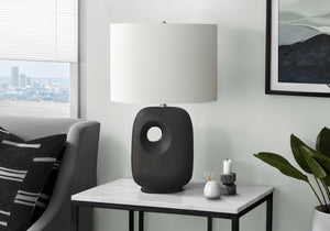 I 9680 - Luminaire, 26''H, Lampe De Table, Céramique Noire, Abat-jour Ivoire / Crème, Contemporain, Moderne - Simple Boutique