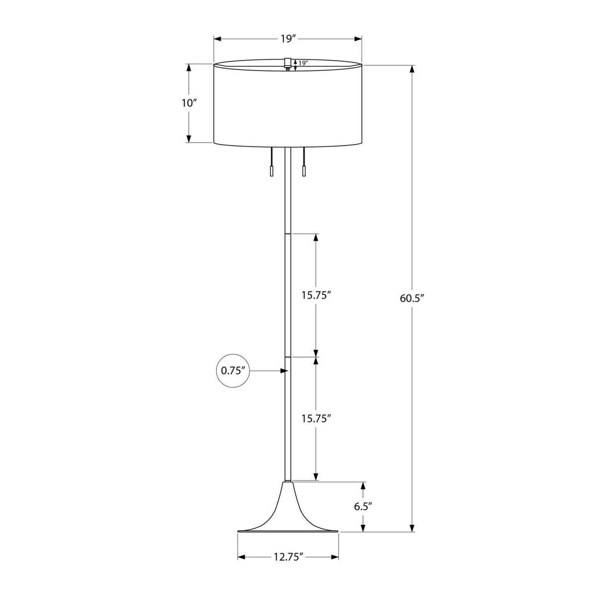 Monarch Specialties I 9681 - Luminaire, 61''H, Lampadaire, Métal Argenté, Abat-jour Ivoire / Crème, Contemporain - Simple Boutique