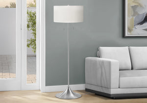 I 9681 - Luminaire, 61''H, Lampadaire, Métal Argenté, Abat-jour Ivoire / Crème, Contemporain - Simple Boutique