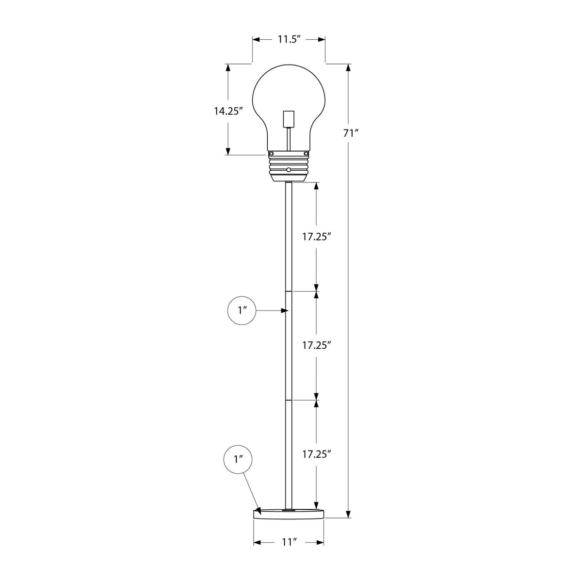 Monarch Specialties I 9682 - Luminaire, 71''H, Lampadaire, Métal En Laiton, Contemporain - Simple Boutique