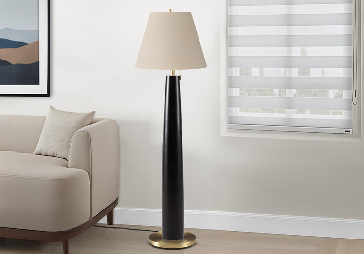 I 9683 - Luminaire, 62''H, Lampadaire, Métal Noir, Abat-jour Beige, Contemporain - Simple Boutique