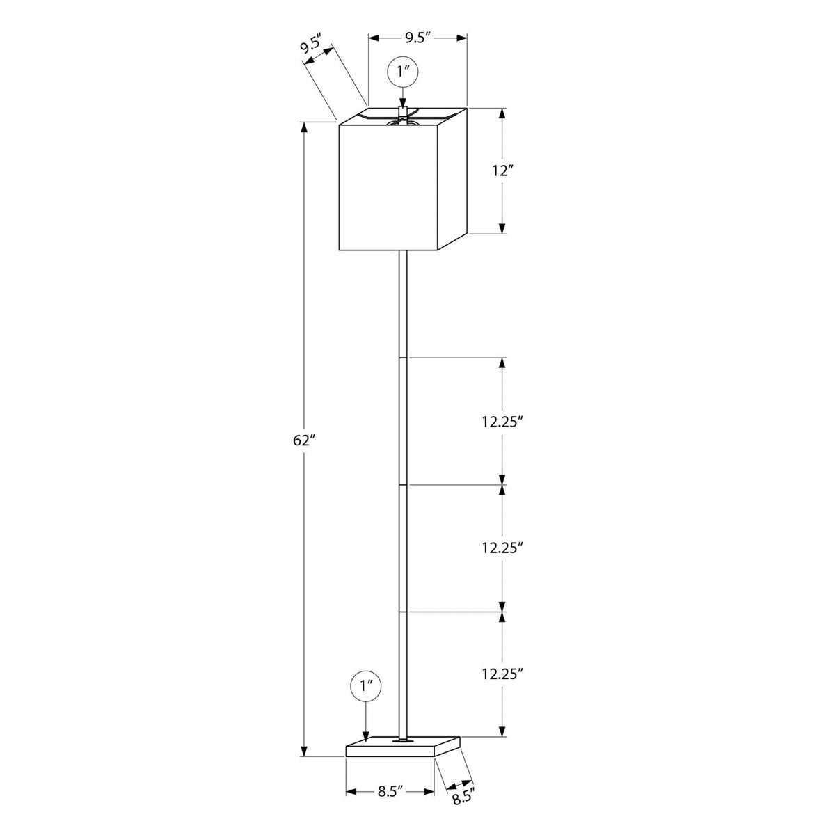Monarch Specialties I 9685 - Luminaire, 62''H, Lampadaire, Métal Noir, Abat-jour Noir, Contemporain - Simple Boutique