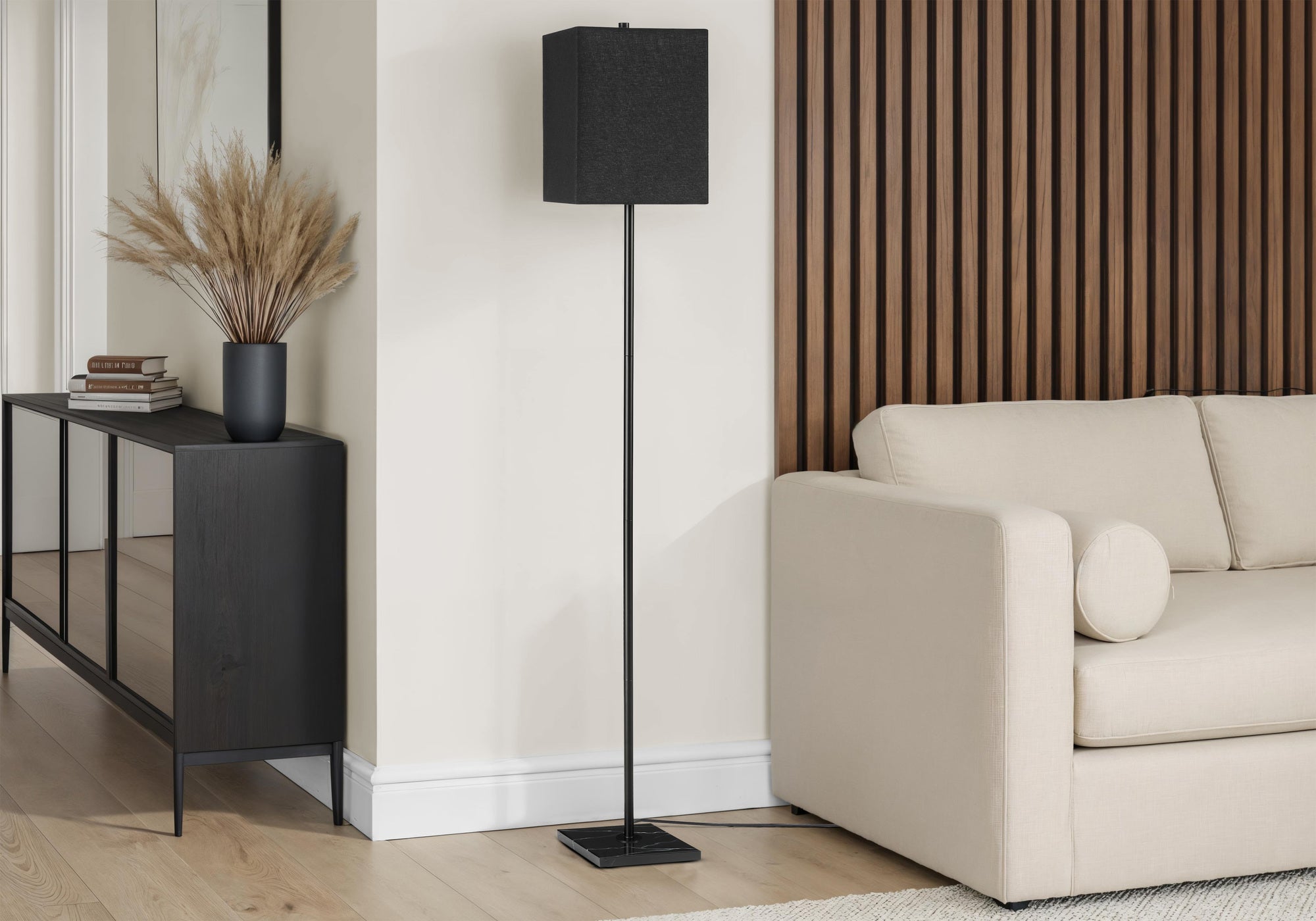 I 9685 - Luminaire, 62''H, Lampadaire, Métal Noir, Abat-jour Noir, Contemporain - Simple Boutique