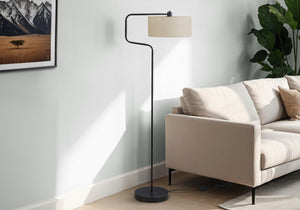 I 9690 - Luminaire, 61''H, Lampadaire, Métal Noir, Abat-jour Beige, Contemporain, Moderne - Simple Boutique