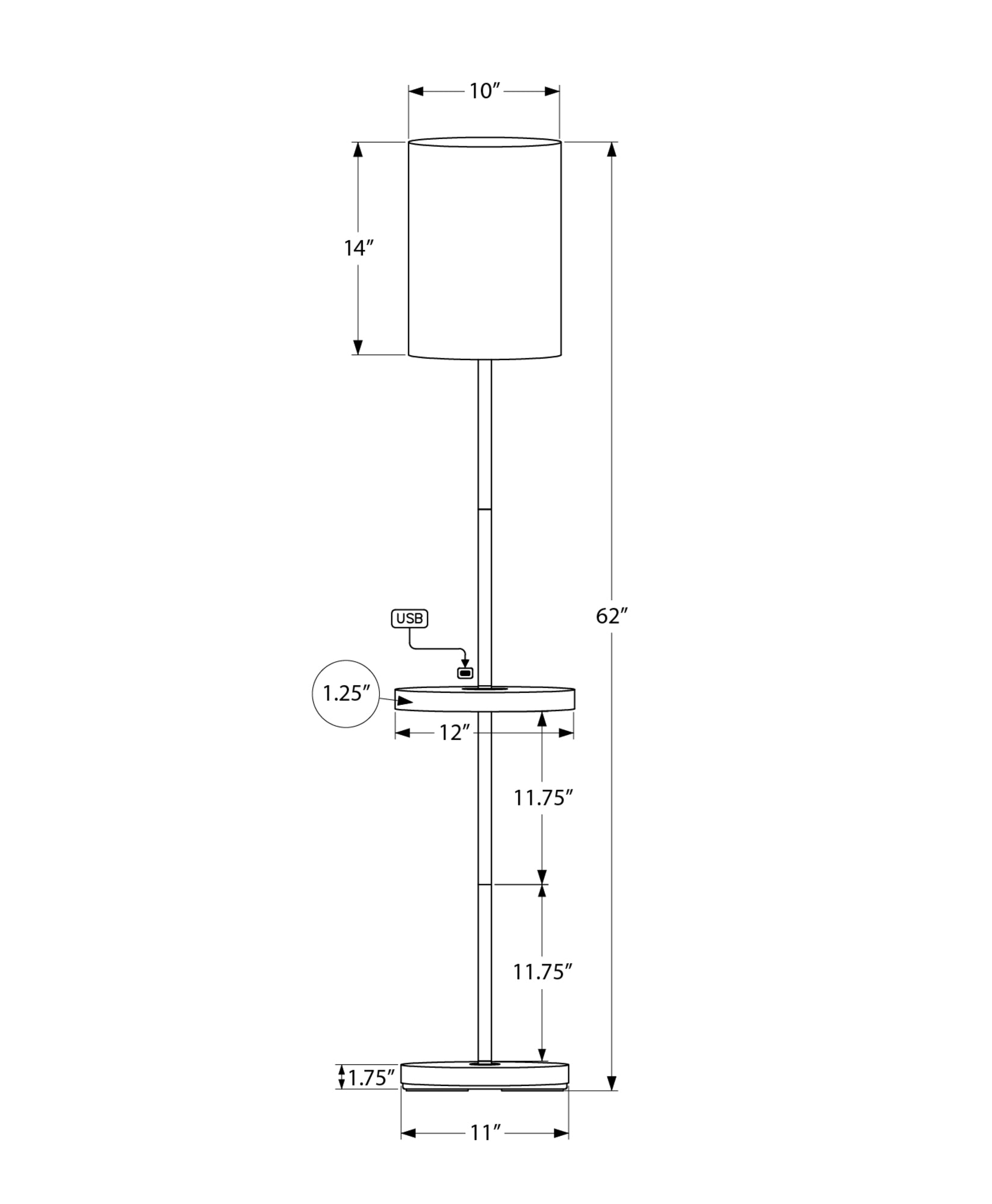 I 9692 - Luminaire, 62''H, Lampadaire, Port Usb Inclus, Métal Gris, Marbre Blanc, Contemporain, Moderne - Simple Boutique