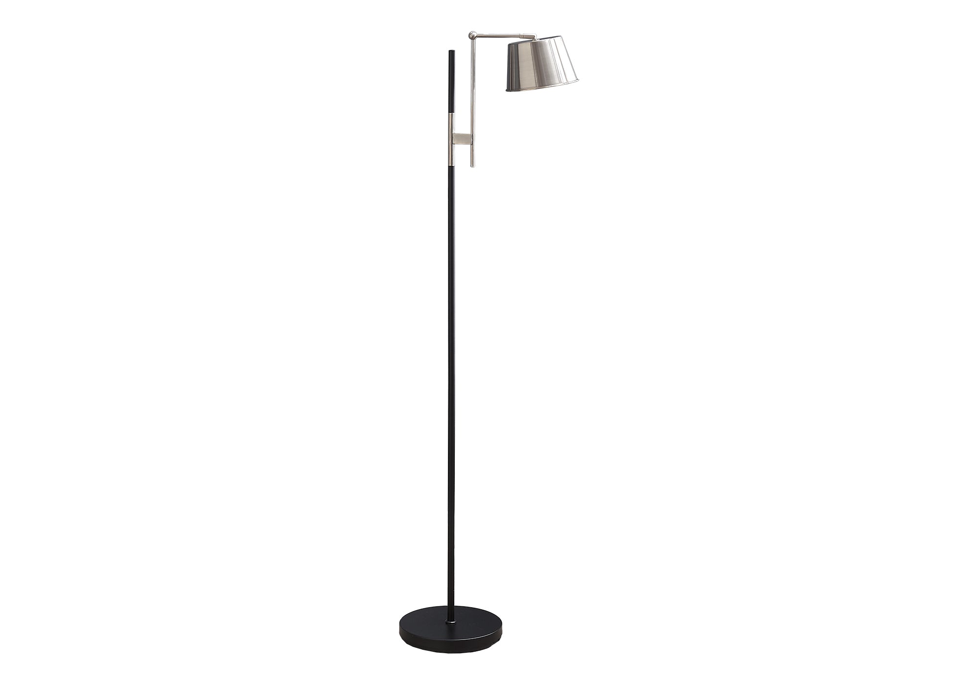I 9693 - Luminaire, 65''H, Lampadaire, Métal Noir, Abat-jour En Nickel, Contemporain - Simple Boutique