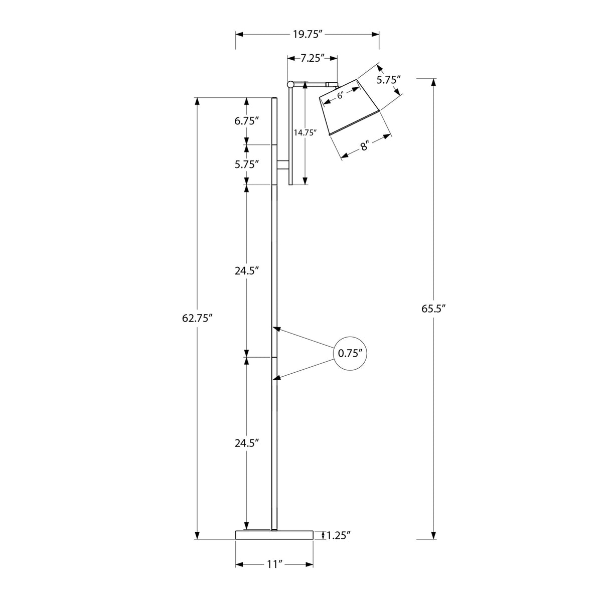 Monarch Specialties I 9693 - Luminaire, 65''H, Lampadaire, Métal Noir, Abat-jour En Nickel, Contemporain - Simple Boutique