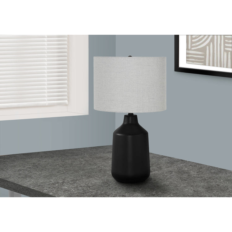 I 9701 - Luminaire, 24"H, Lampe De Table, Béton Noir, Abat-jour Gris, Contemporain - Simple Boutique