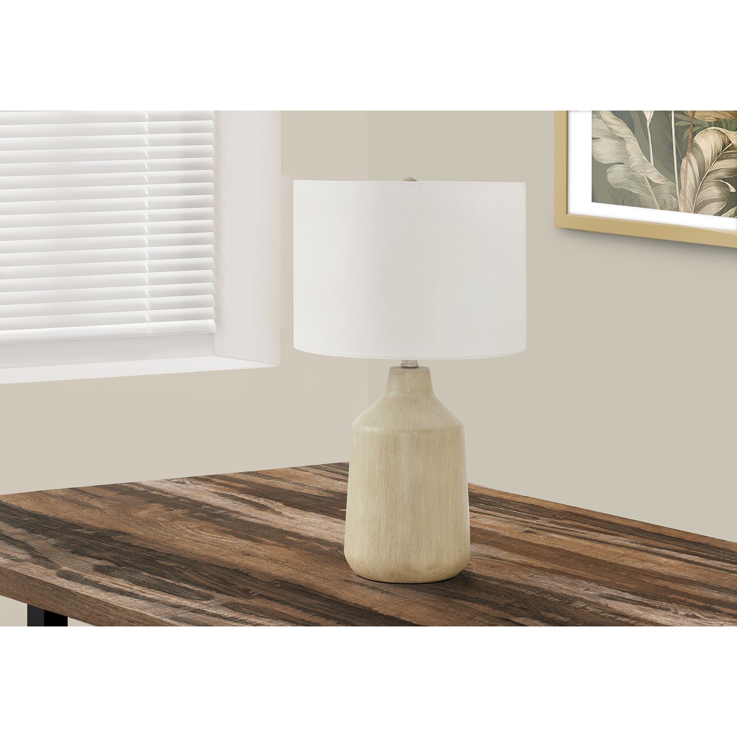 I 9702 - Luminaire, 24"H, Lampe De Table, Béton Beige, Abat-jour Ivoire / Crème, Contemporain - Simple Boutique