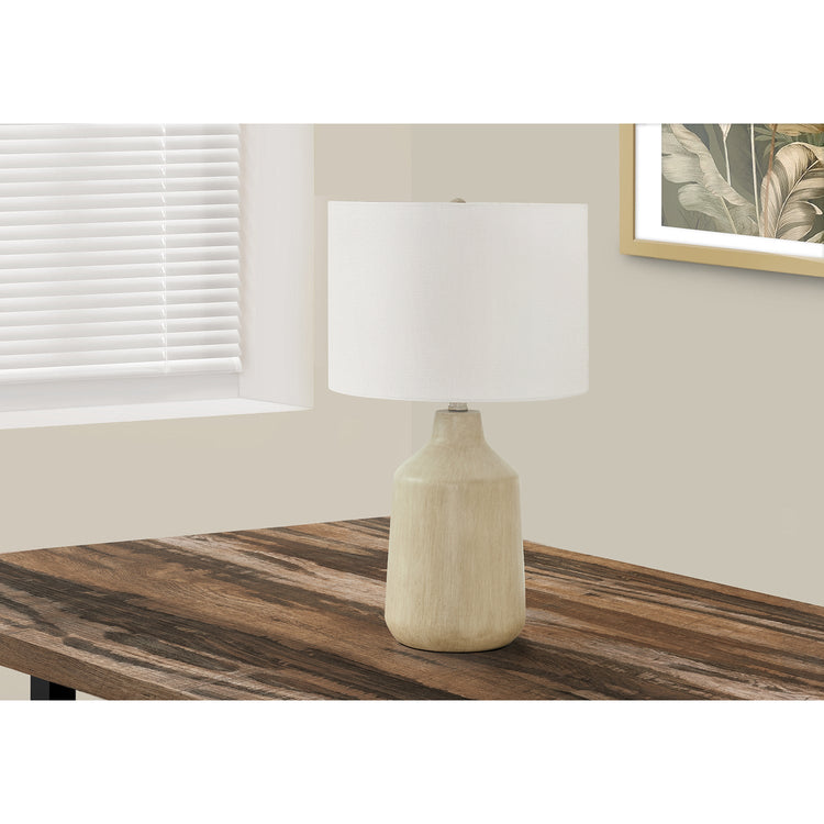 I 9702 - Luminaire, 24"H, Lampe De Table, Béton Beige, Abat-jour Ivoire / Crème, Contemporain - Simple Boutique