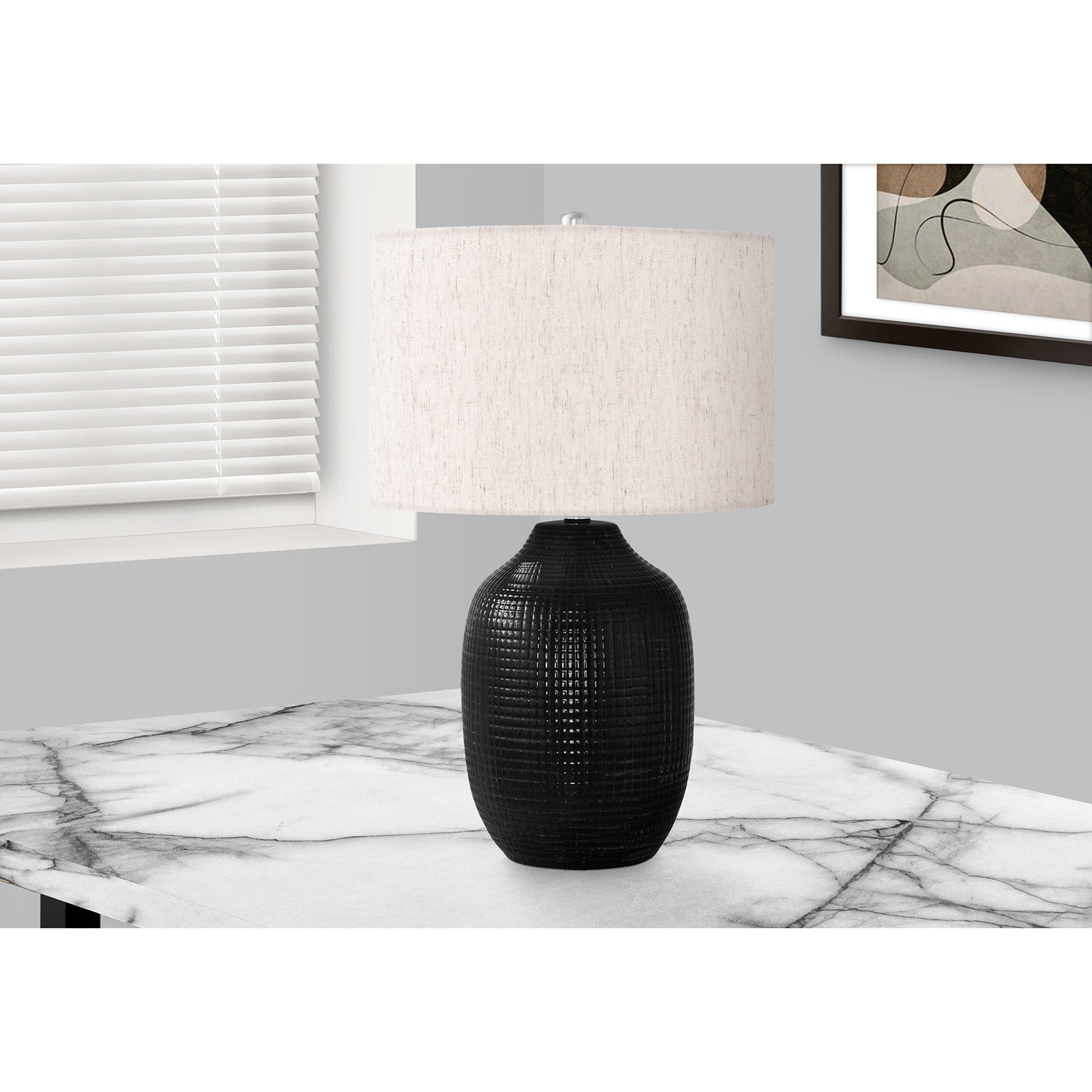 I 9705 - Luminaire, 26"H, Lampe De Table, Céramique Noire, Abat-jour Ivoire / Crème, Contemporain, Moderne - Simple Boutique