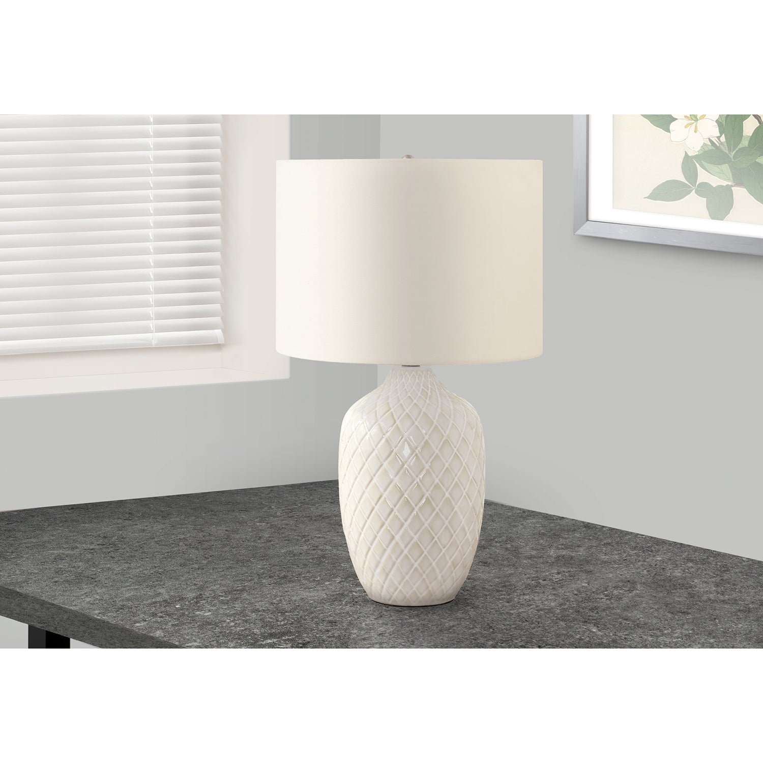 I 9707 - Luminaire, 25"H, Lampe De Table, Céramique Crème, Abat-jour Ivoire / Crème, Transitionnel - Simple Boutique