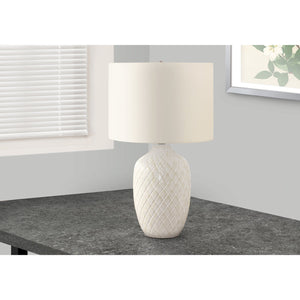 I 9707 - Luminaire, 25"H, Lampe De Table, Céramique Crème, Abat-jour Ivoire / Crème, Transitionnel - Simple Boutique