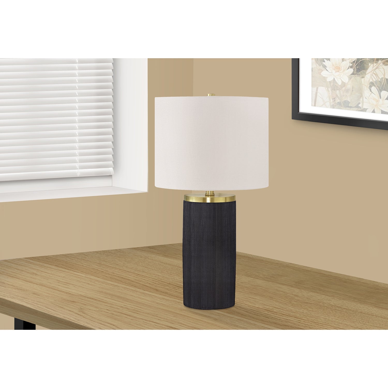 I 9710 - Luminaire, 24"H, Lampe De Table, Béton Noir, Abat-jour Ivoire / Crème, Moderne - Simple Boutique