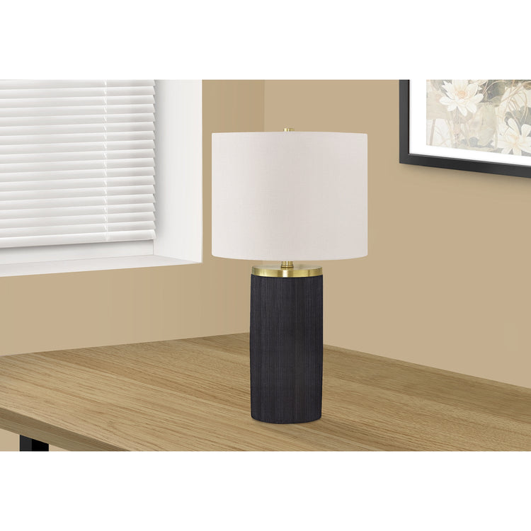 I 9710 - Luminaire, 24"H, Lampe De Table, Béton Noir, Abat-jour Ivoire / Crème, Moderne - Simple Boutique