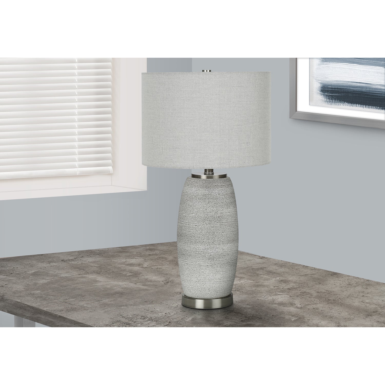 I 9711 - Luminaire, 25"H, Lampe De Table, Céramique Grise, Abat-jour Gris, Moderne - Simple Boutique