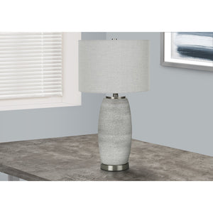 I 9711 - Luminaire, 25"H, Lampe De Table, Céramique Grise, Abat-jour Gris, Moderne - Simple Boutique