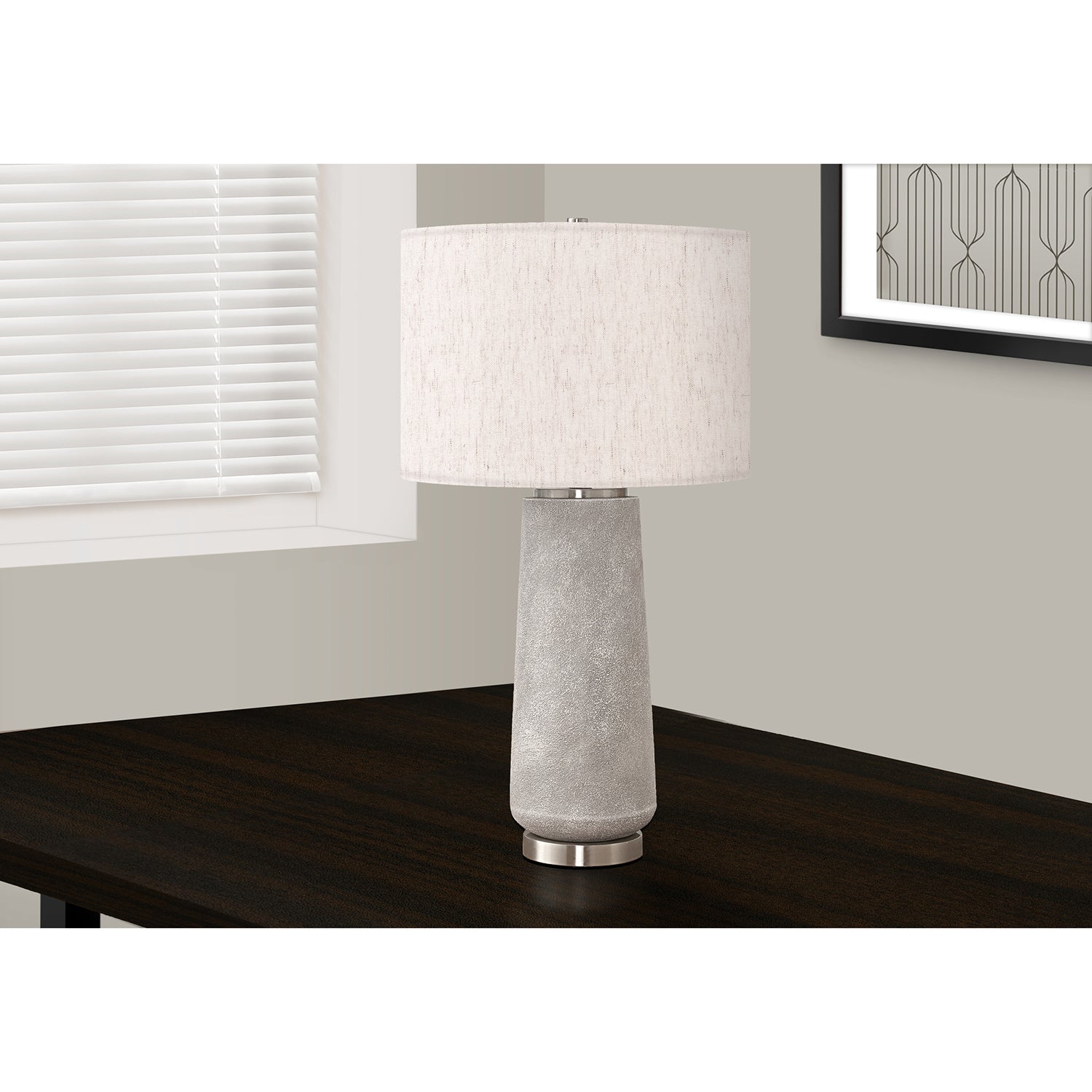 I 9712 - Luminaire, 29"H, Lampe De Table, Résine Grise, Abat-jour Ivoire / Crème, Moderne - Simple Boutique