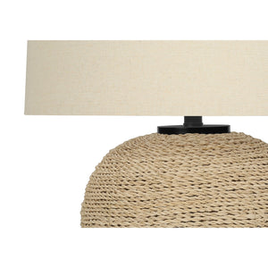 I 9713 - Luminaire, 25"H, Lampe De Table, Rotin, Abat-jour Beige, Transitionnel - Simple Boutique