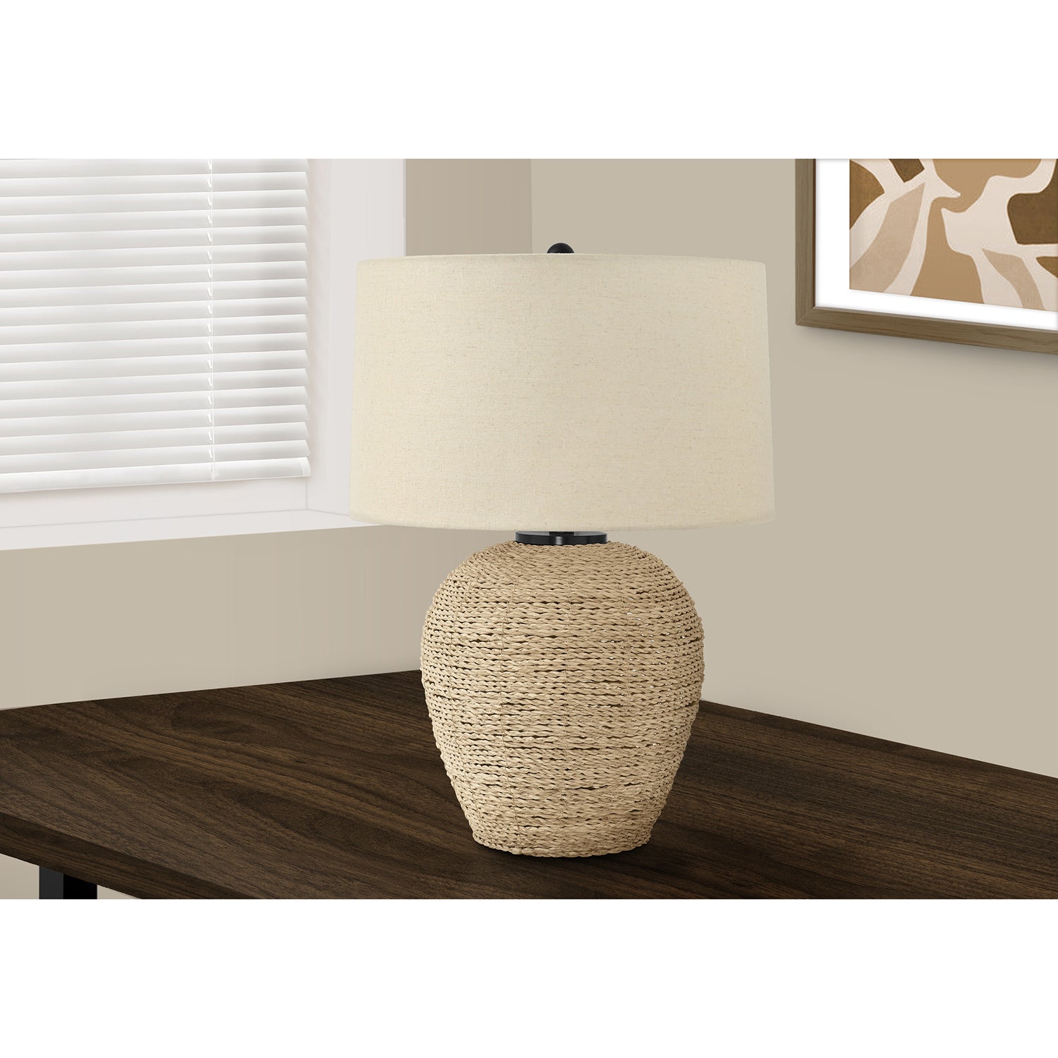 I 9713 - Luminaire, 25"H, Lampe De Table, Rotin, Abat-jour Beige, Transitionnel - Simple Boutique