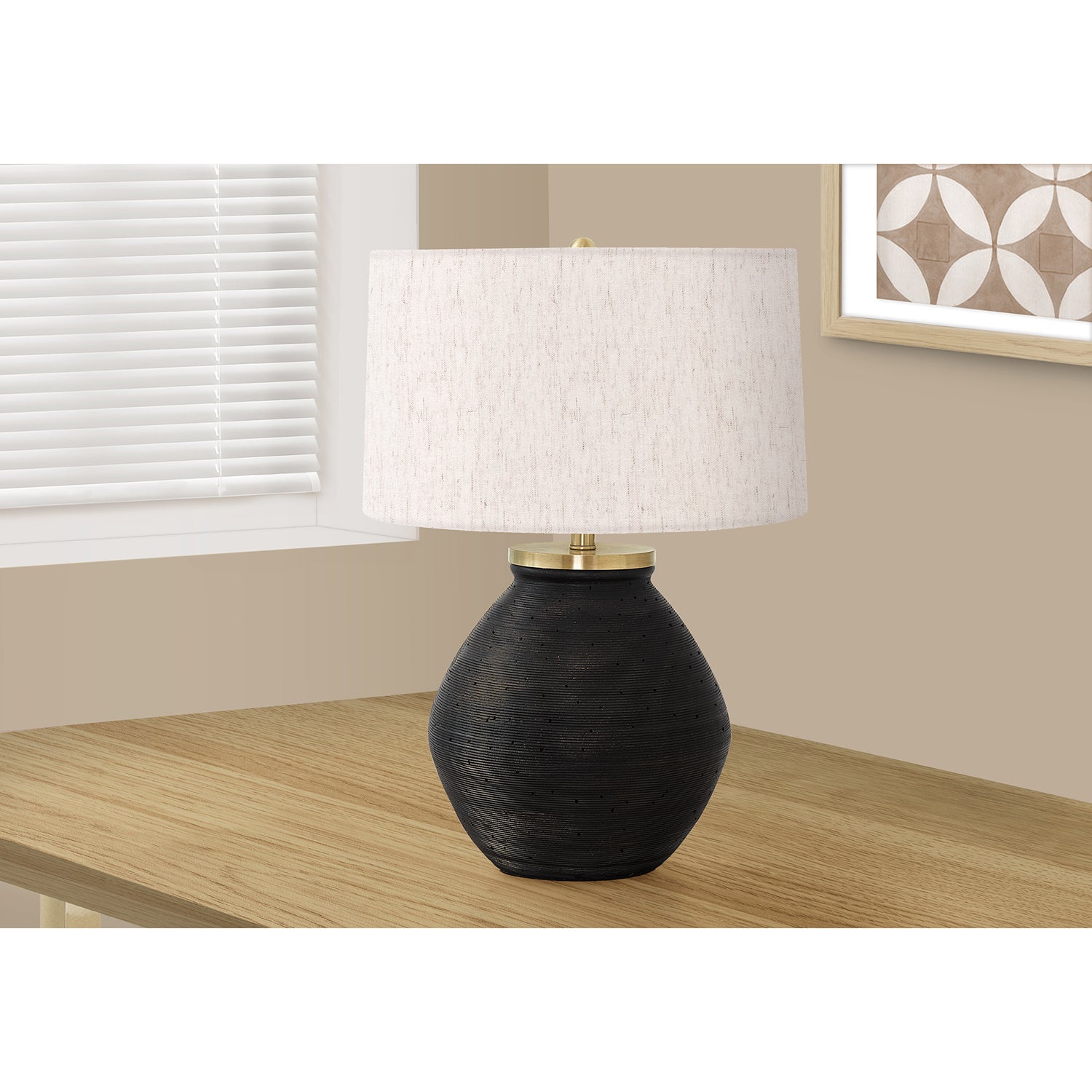 I 9715 - Luminaire, 25"H, Lampe De Table, Béton Noir, Abat-jour Ivoire / Crème, Contemporain, Moderne - Simple Boutique