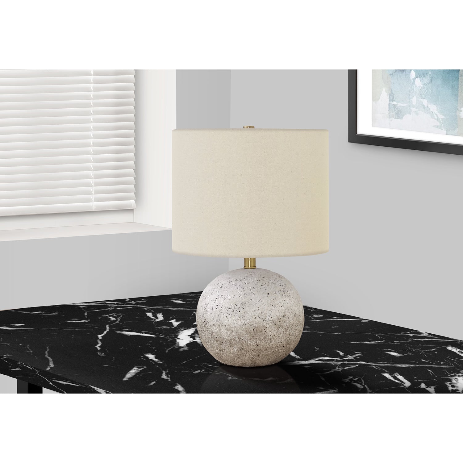 I 9717 - Luminaire, 20"H, Lampe De Table, Béton Gris, Abat-jour Ivoire / Crème, Contemporain - Simple Boutique