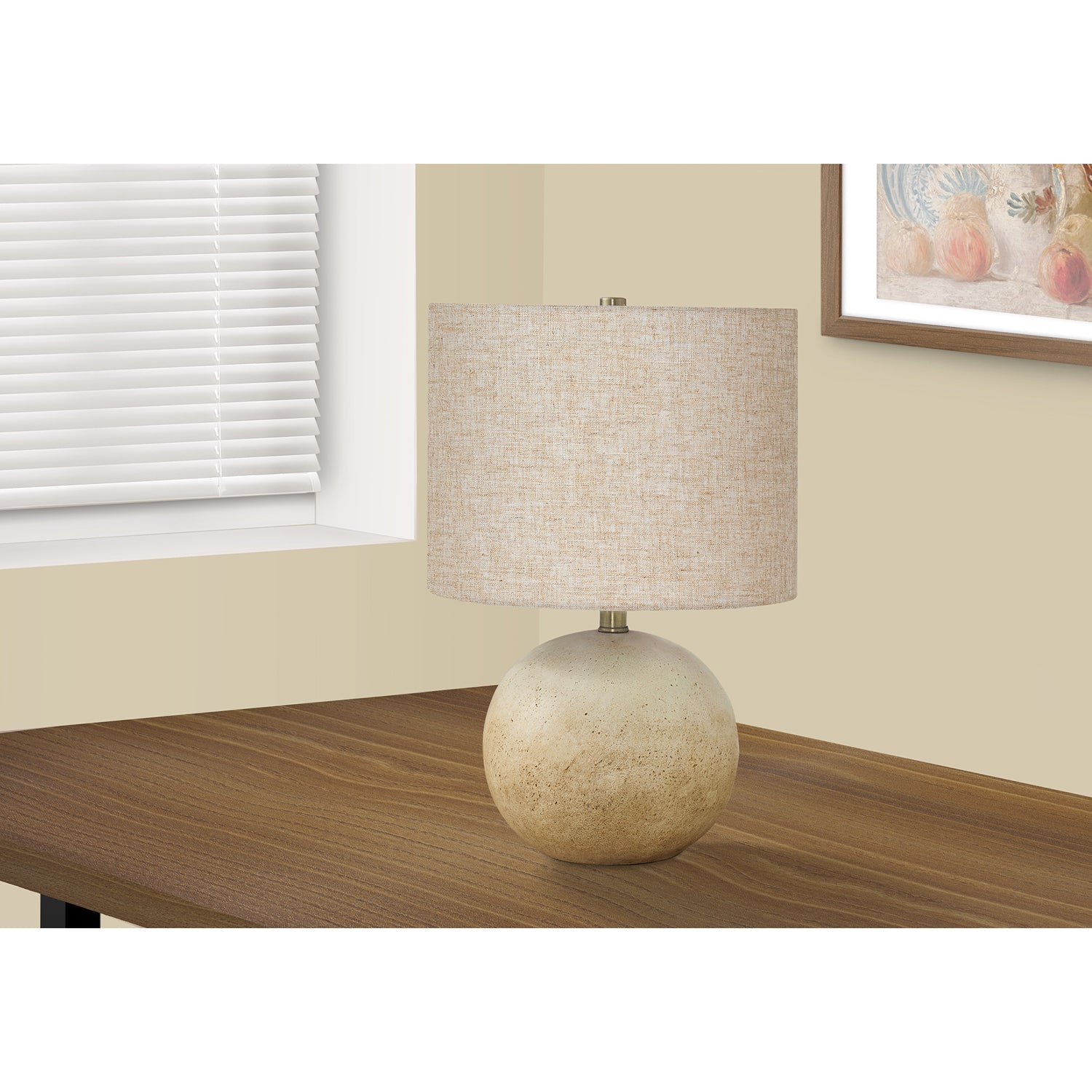 I 9718 - Luminaire, 20"H, Lampe De Table, Béton Beige, Abat-jour Beige., Contemporain - Simple Boutique