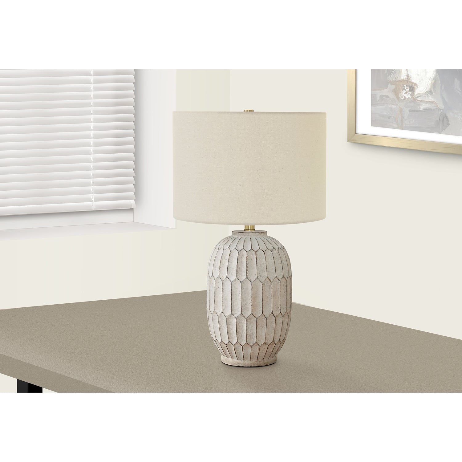 I 9720 - Luminaire, 24"H, Lampe De Table, Résine Créme, Abat-jour Ivoire / Crème, Transitionnel - Simple Boutique