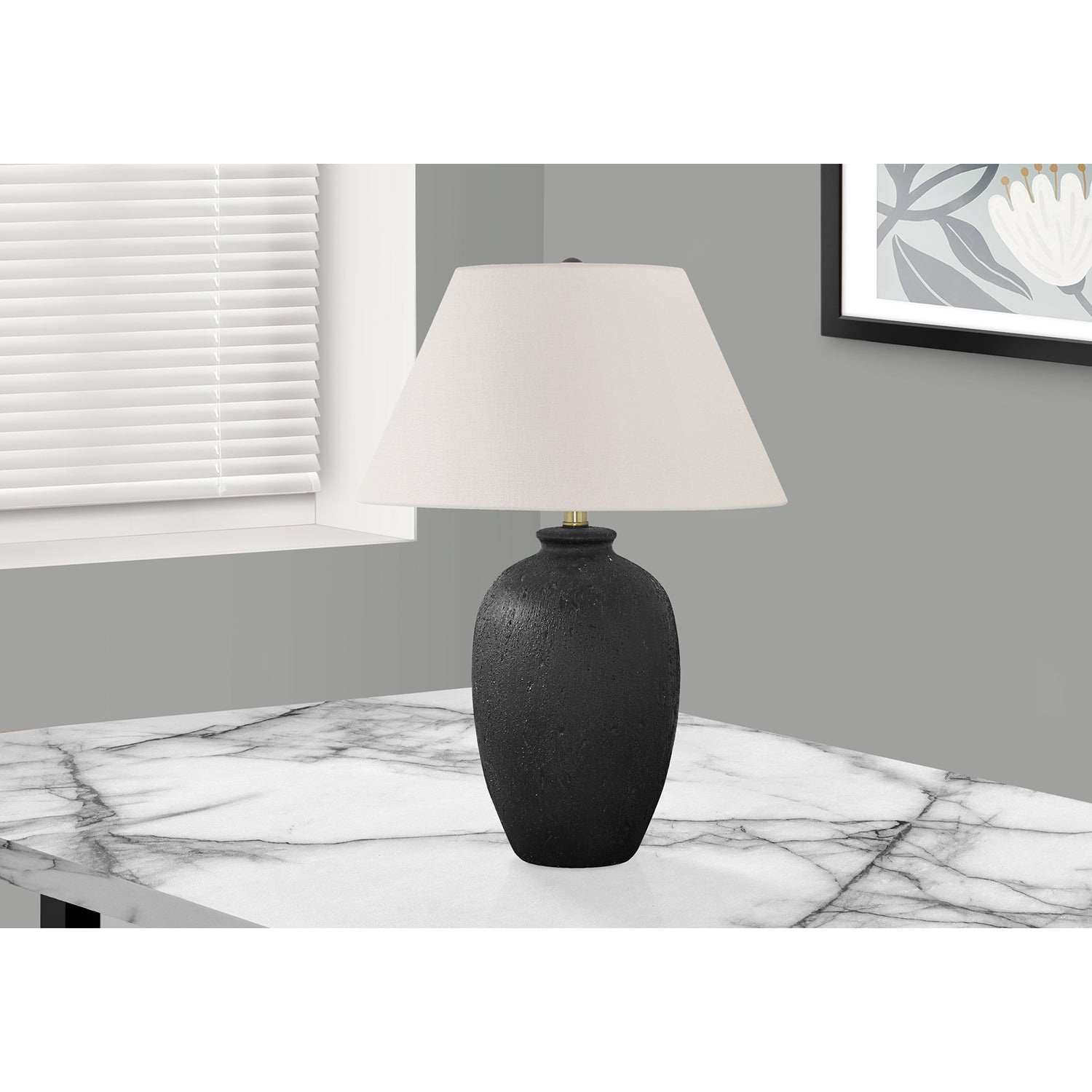 I 9721 - Luminaire, 24"H, Lampe De Table, Céramique Noire, Abat-jour Ivoire / Crème, Moderne - Simple Boutique
