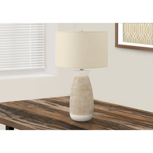 I 9724 - Luminaire, 27"H, Lampe De Table, Céramique Crème, Abat-jour Beige., Contemporain - Simple Boutique