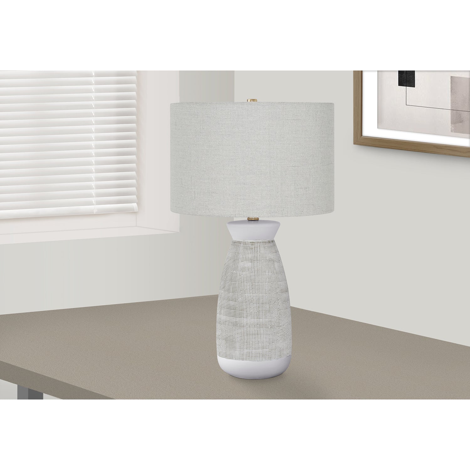 I 9725 - Luminaire, 27"H, Lampe De Table, Céramique Grise, Abat-jour Gris, Contemporain - Simple Boutique