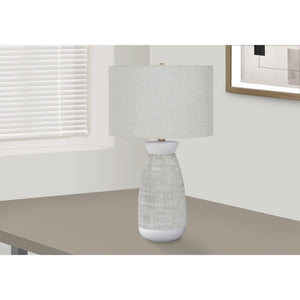 I 9725 - Luminaire, 27"H, Lampe De Table, Céramique Grise, Abat-jour Gris, Contemporain - Simple Boutique