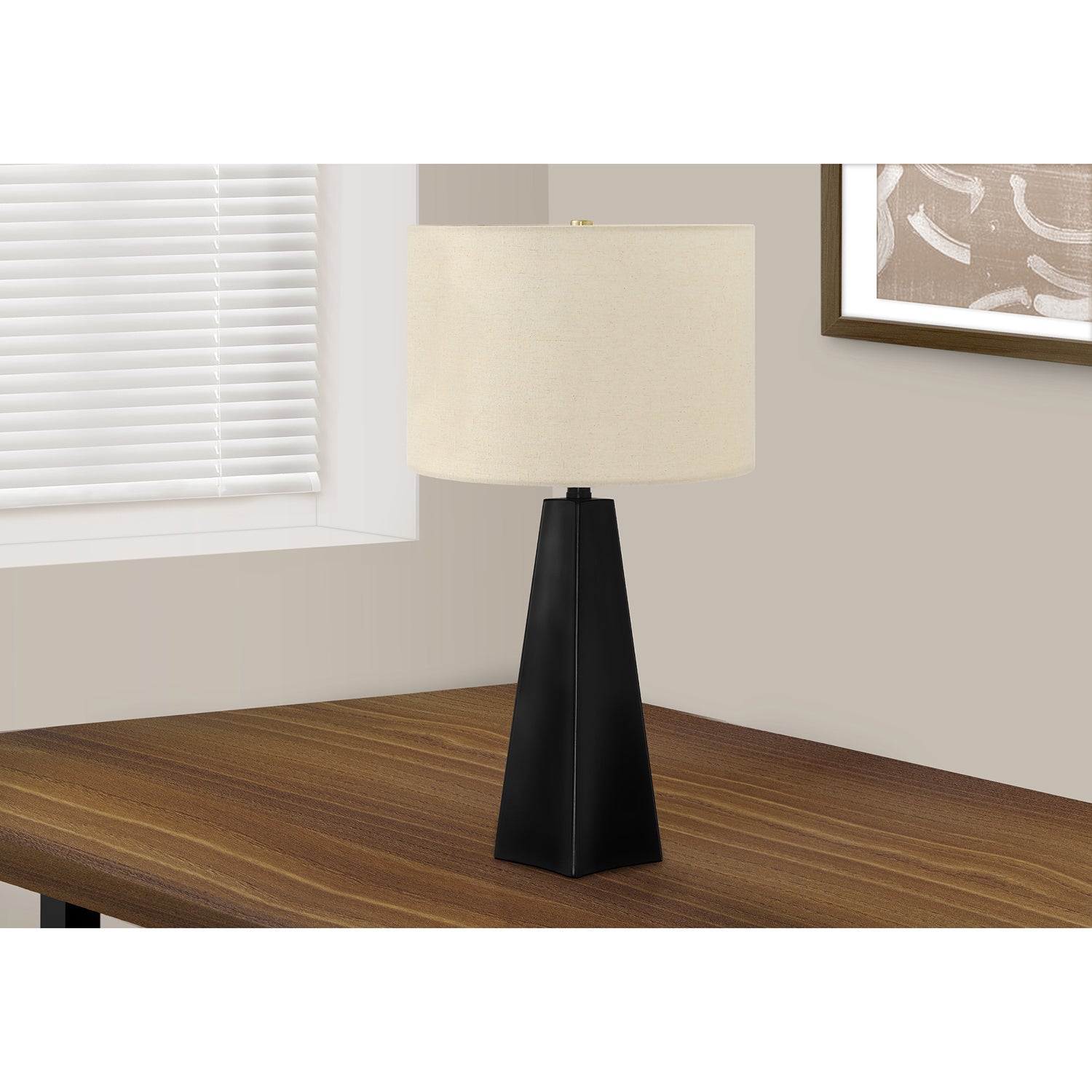 I 9726 - Luminaire, 27"H, Lampe De Table, Résine Noire, Abat-jour Beige, Moderne - Simple Boutique