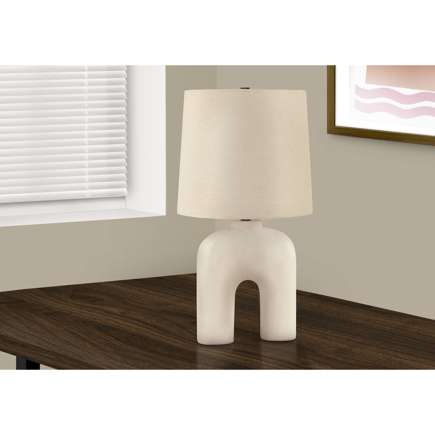 I 9728 - Luminaire, 25"H, Lampe De Table, Résine Créme, Abat-jour Beige., Moderne - Simple Boutique