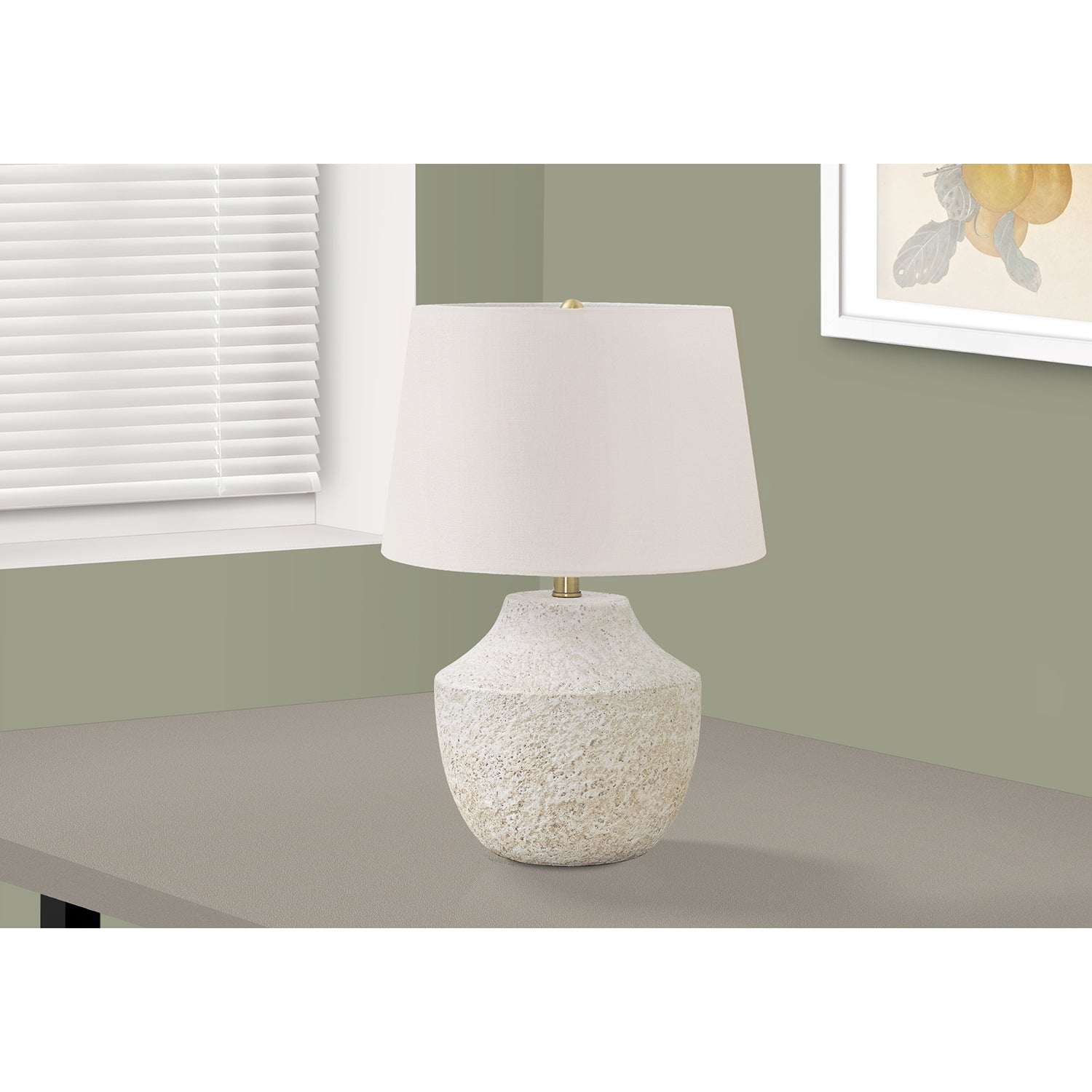 I 9729 - Luminaire, 20"H, Lampe De Table, Béton Créme, Abat-jour Ivoire / Crème, Moderne - Simple Boutique