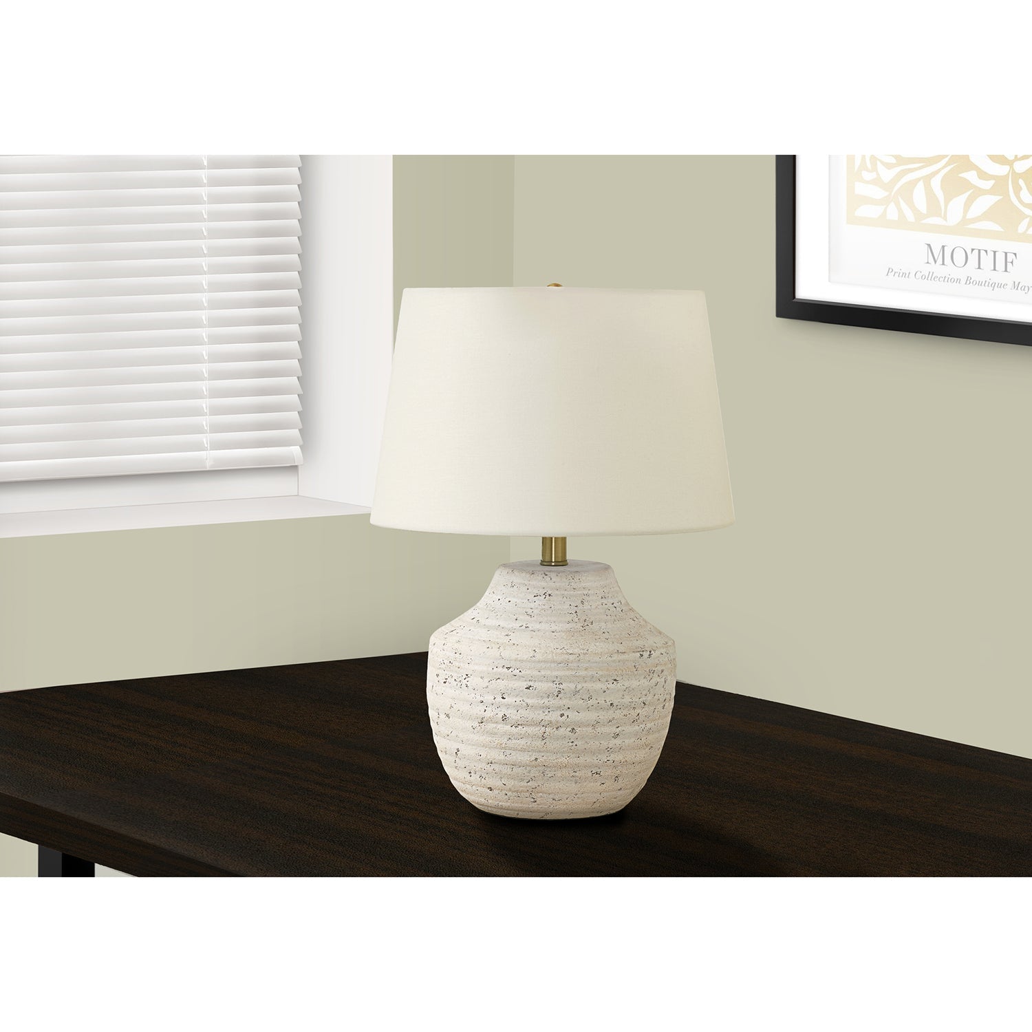 I 9730 - Luminaire, 20"H, Lampe De Table, Béton Créme, Abat-jour Ivoire / Crème, Moderne - Simple Boutique