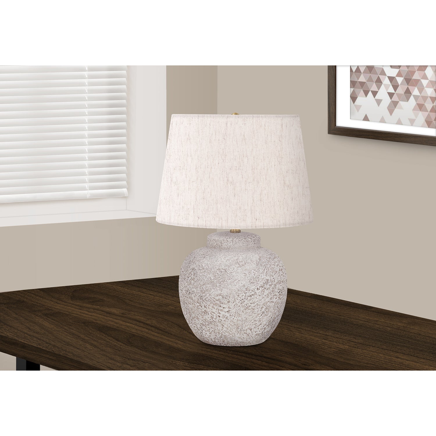 I 9732 - Luminaire, 22"H, Lampe De Table, Béton Créme, Abat-jour Ivoire / Crème, Moderne - Simple Boutique