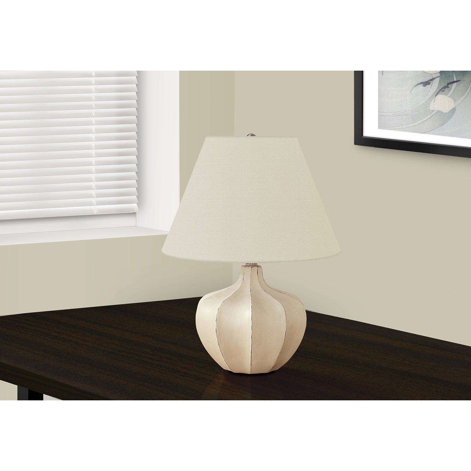 I 9733 - Luminaire, 21"H, Lampe De Table, Résine Créme, Abat-jour Ivoire / Crème, Transitionnel - Simple Boutique
