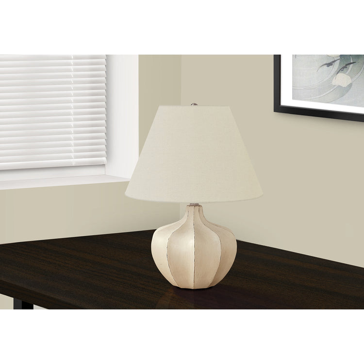 I 9733 - Luminaire, 21"H, Lampe De Table, Résine Créme, Abat-jour Ivoire / Crème, Transitionnel - Simple Boutique