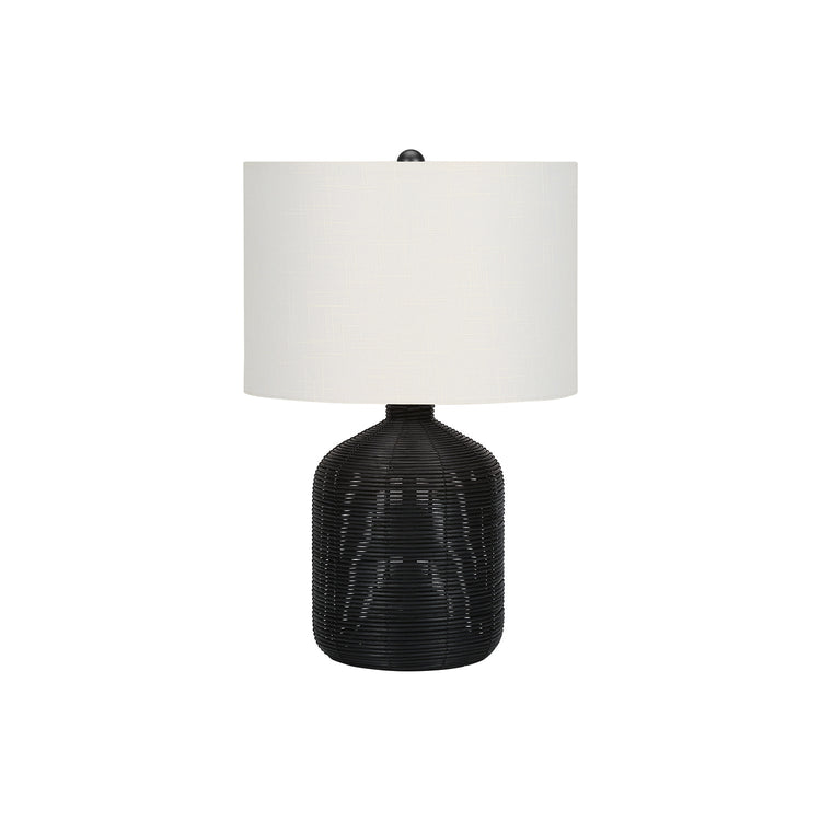 I 9734 - Luminaire, 23"H, Lampe De Table, Rotin Noir, Abat-jour Ivoire / Crème, Moderne - Simple Boutique