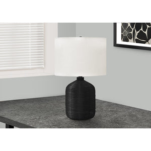 I 9734 - Luminaire, 23"H, Lampe De Table, Rotin Noir, Abat-jour Ivoire / Crème, Moderne - Simple Boutique